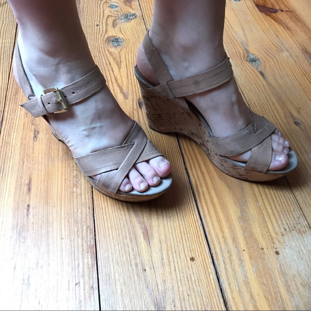 Franco Sarto Leather Cork Platform Wedge Sandals, EUC, 7 - Picture 13 of 14